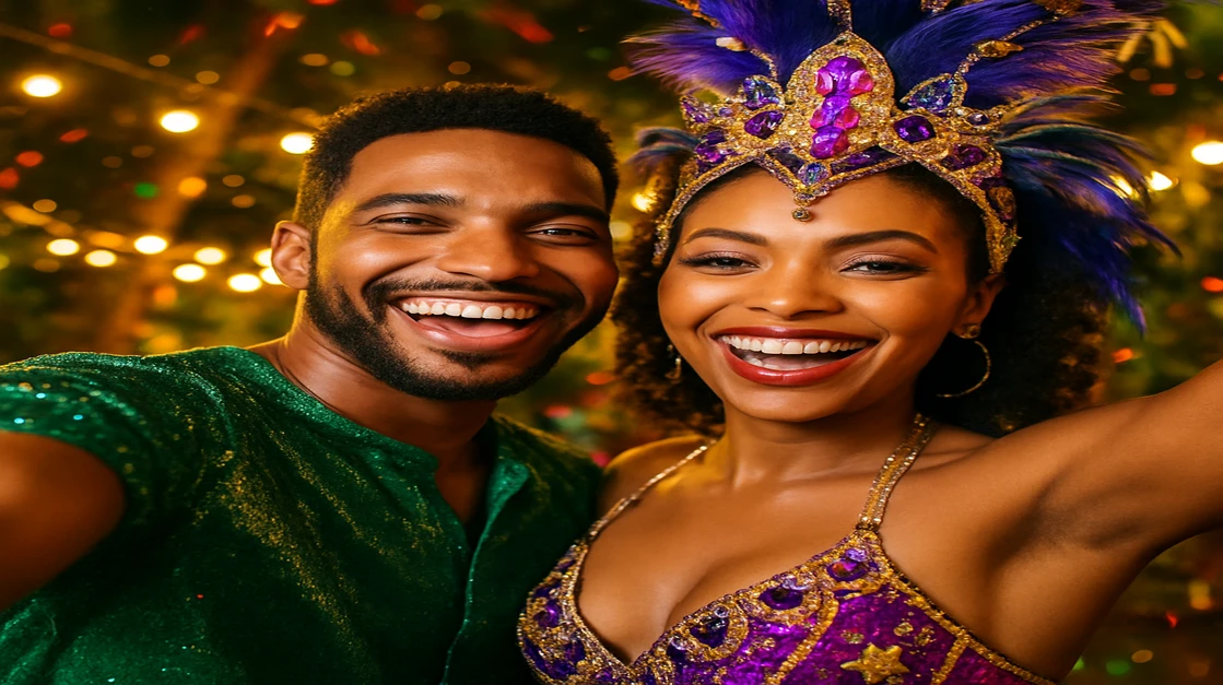 একটি রঙিন কার্নিভাল পোশাক পরা সুখী ও আকর্ষণীয় জুটি একটি প্রাণবন্ত খোলা আকাশের উৎসব উদযাপন করছেন, BK222-এ একসাথে খেলার মজা, সামাজিকতা ও উত্তেজনাপূর্ণ পরিবেশকে প্রতিফলিত করছেন।