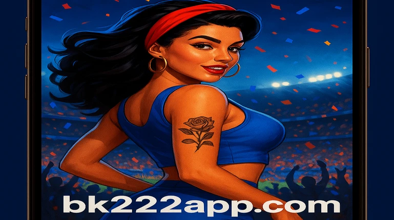 একজন স্টাইলিশ নারী ক্রীড়াপ্রেমী ট্যাটুসহ ভিড়ভরা স্টেডিয়ামে উল্লাস করছেন; তার ছবি একটি স্মার্টফোনে ধরা হয়েছে, BK222 অ্যাপের মাধ্যমে পুরো ক্রিয়াশীলতা অনুভব করা যায়।